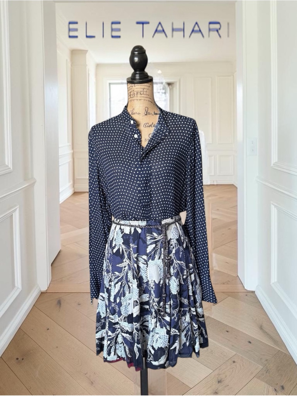 ELIE TAHARI Floral Multi Blue Full Skirt 2